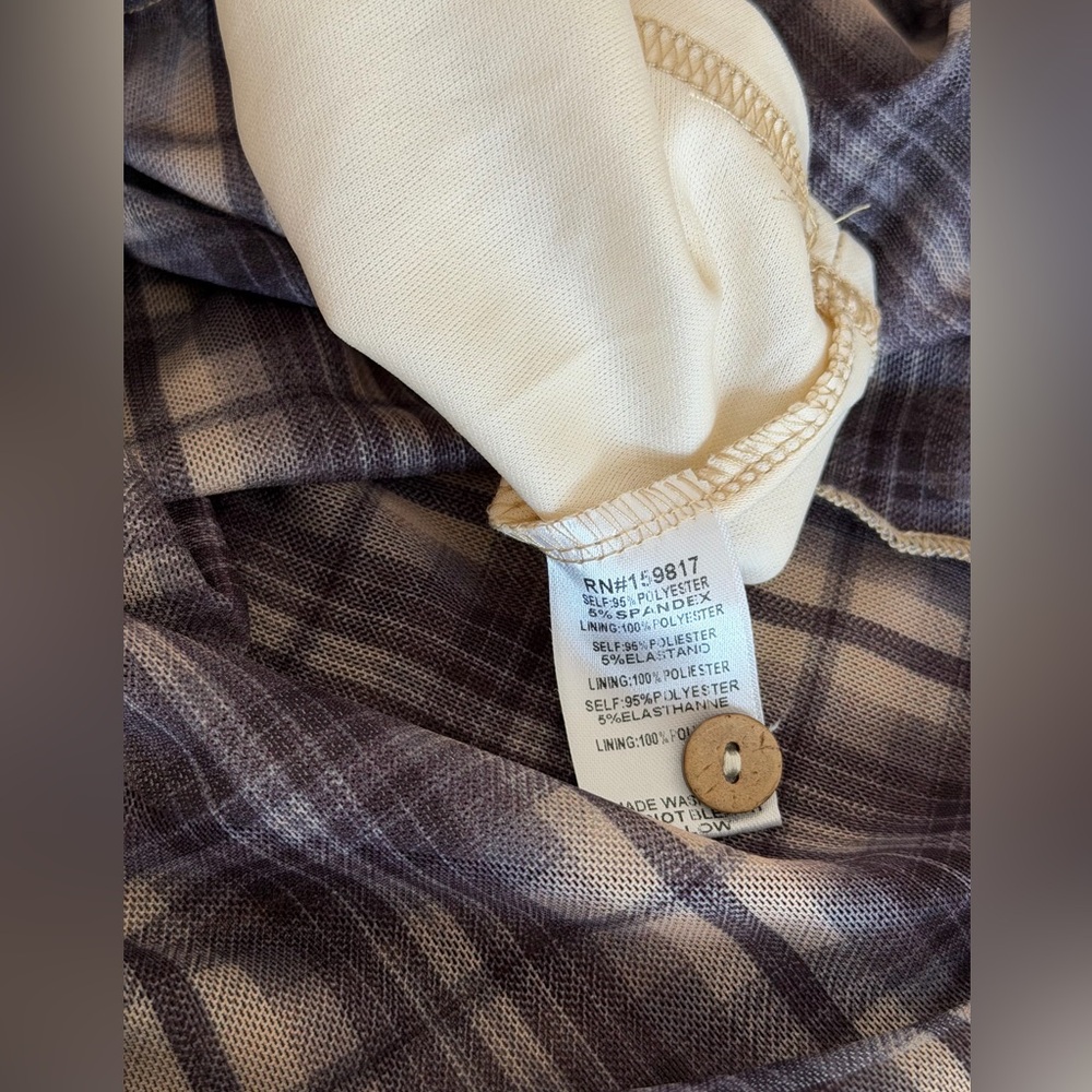 NWT Arula Altar’d State Black Beige Plaid Mesh Flutter Sleeve Dress 1X - Picture 8 of 8